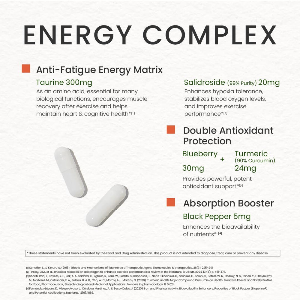 NEUMINA taurine capsule suggests energy production and recovery support.