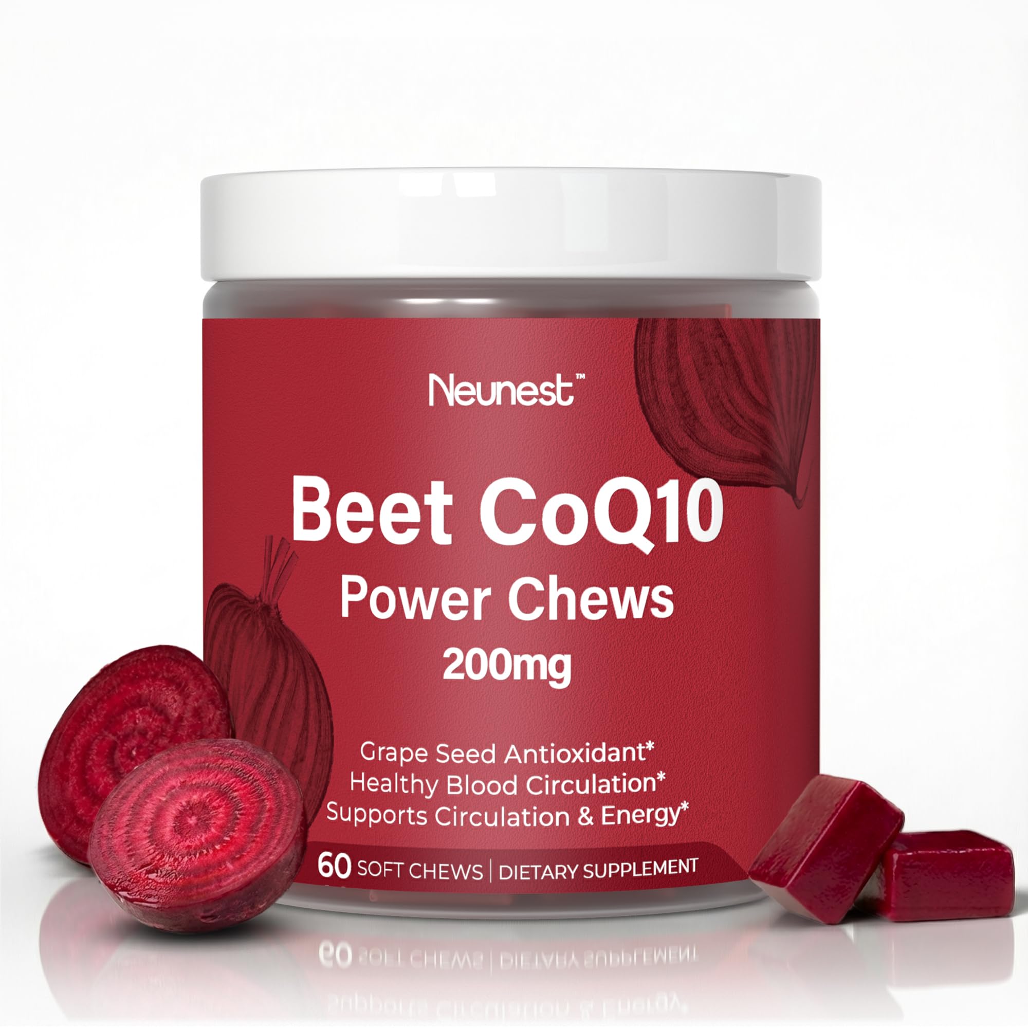 NEUNEST Beet Root CoQ10 Chews packshot highlights heart support and easy daily ritual