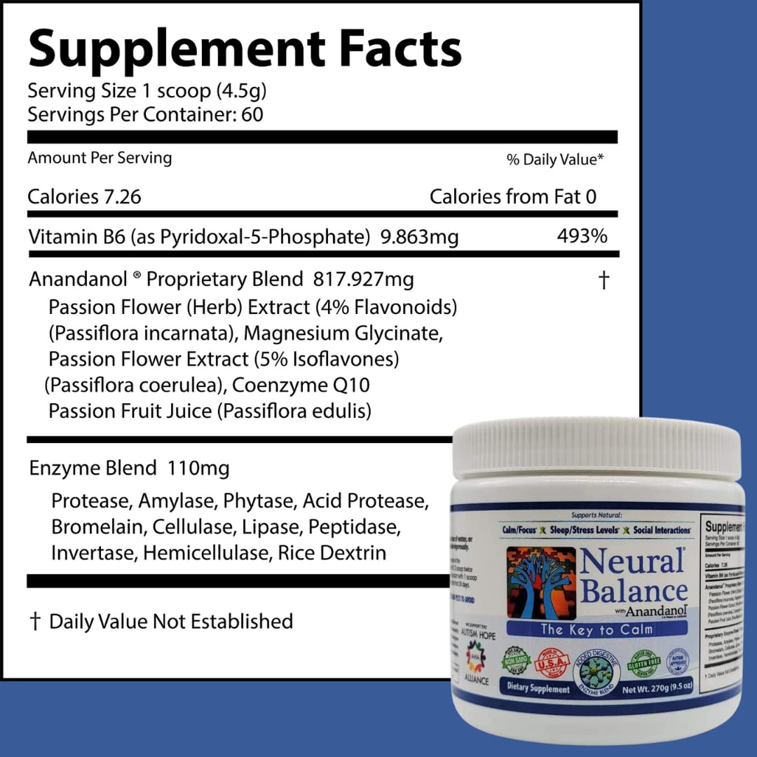 Anandanol serving scoop beside glass supports easy absorption of nutrients