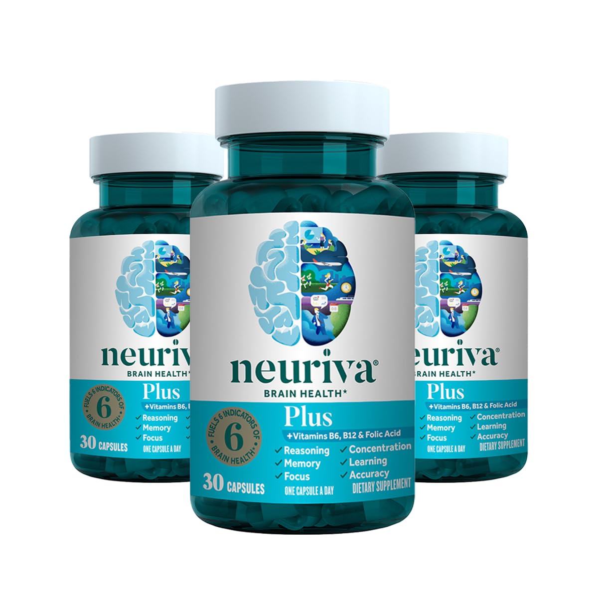 NEURIVA Plus bottle and label on a clean surface may support daily focus and memory.