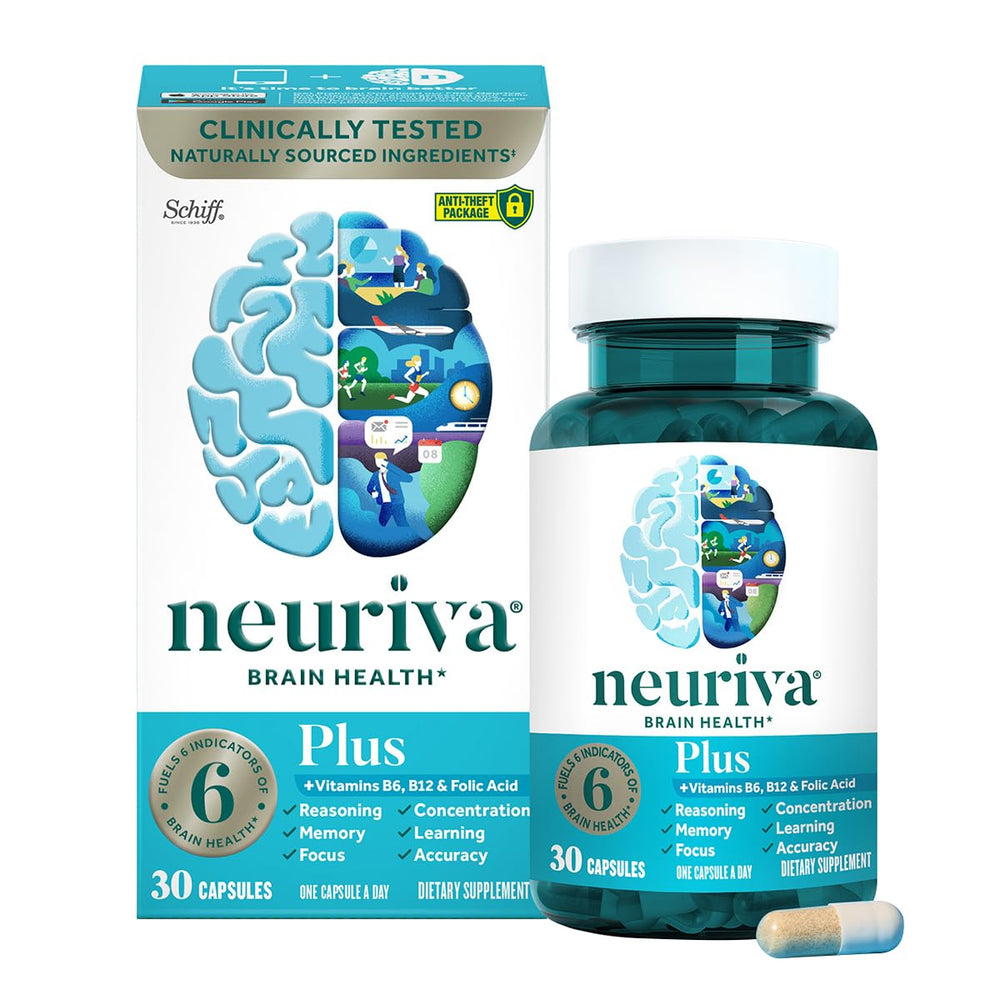 Close-up of NEURIVA Plus capsules for daily brain support and routine use.