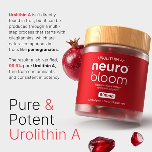 Neuro Bloom Urolithin A pomegranate extract closeup emphasizing natural origin.