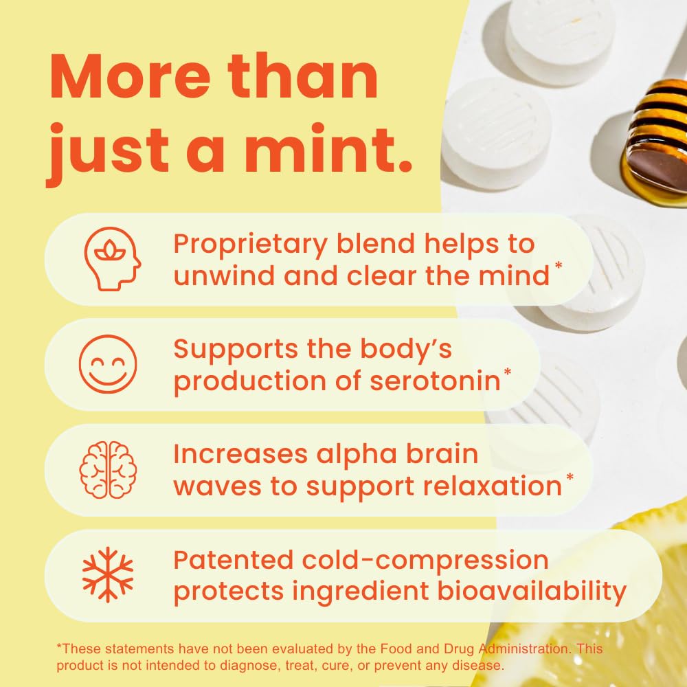 Neuro Calm and Clarity Mints mint closeup, refreshing honey lemon flavor