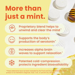 Neuro Calm and Clarity Mints mint closeup, refreshing honey lemon flavor