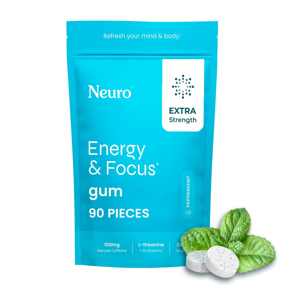 Neuro Energy and Focus Gum 90-count pack for portable alertness and concentration.