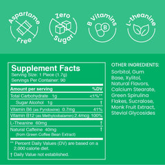 Neuro Energy & Focus Gum ingredient detail featuring L-Theanine and B vitamins