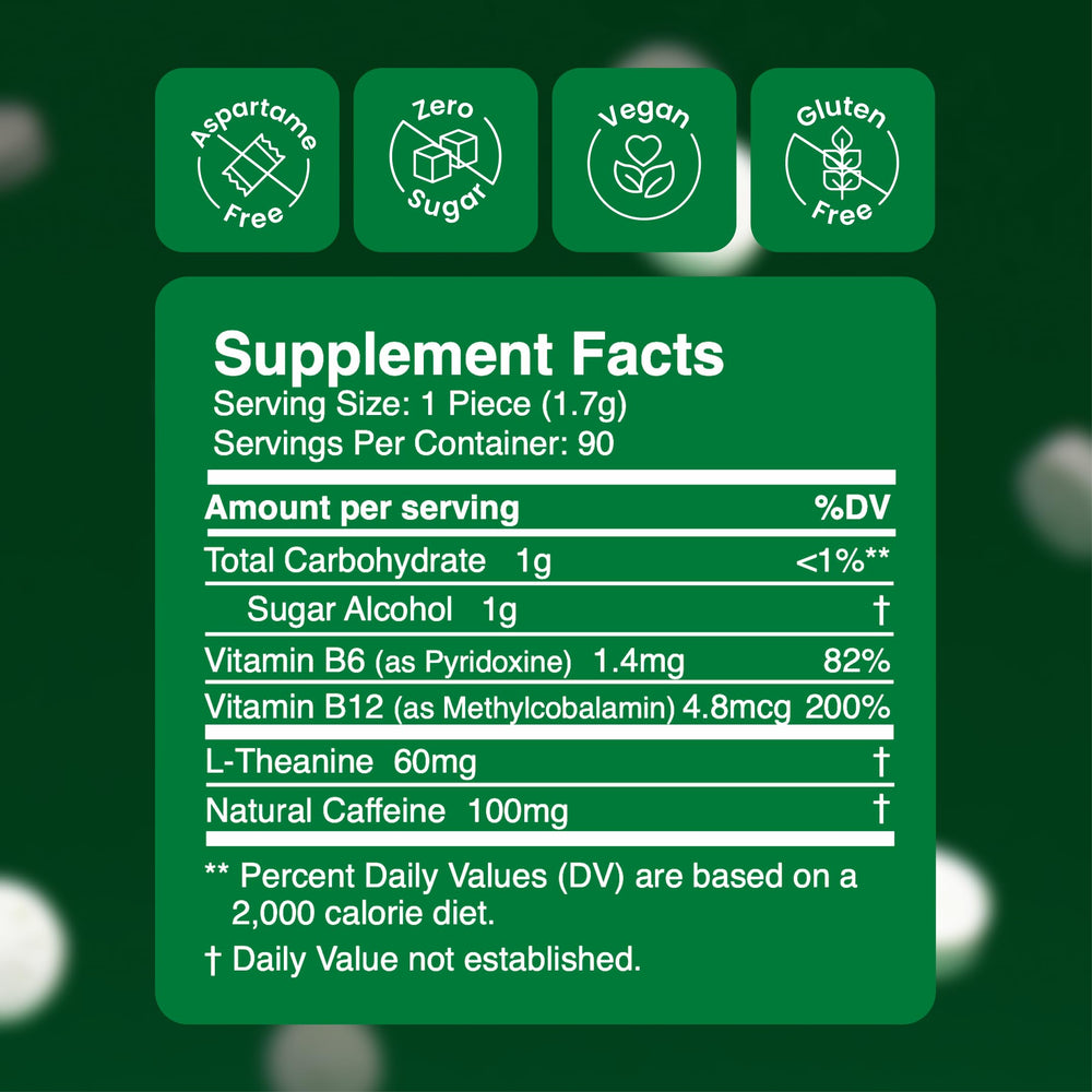 Neuro Energy Focus Gum natural caffeine source delivers clean alertness.