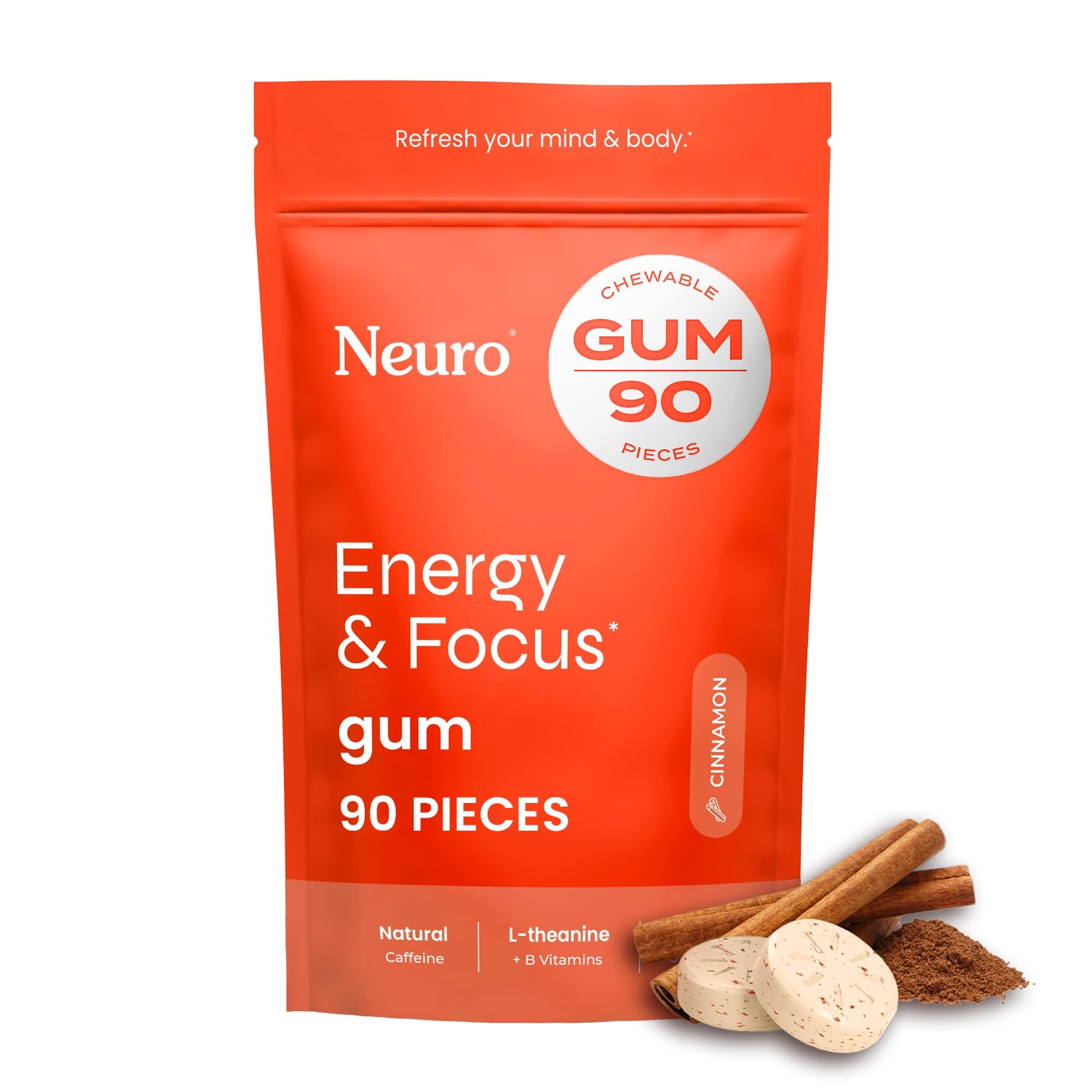 Neuro Energy Focus Gum packaging showcases a sugar-free, cinnamon-flavored energy option.