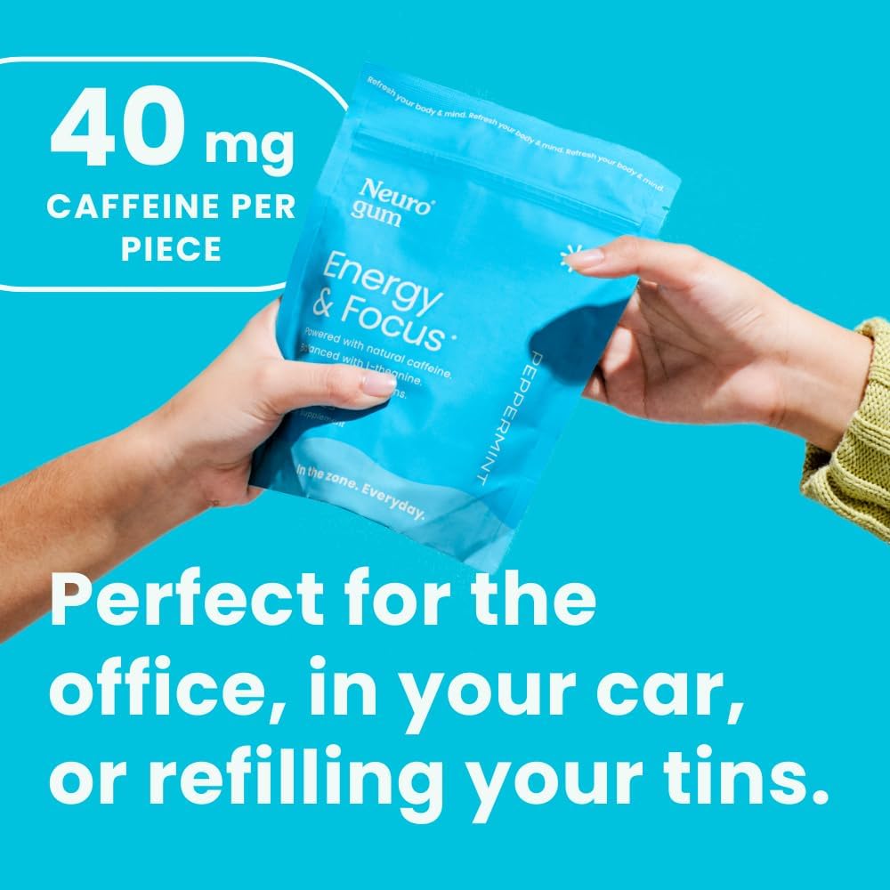 Close-up of Neuro Energy & Focus Gum peppermint piece highlighting the sugar-free formula.