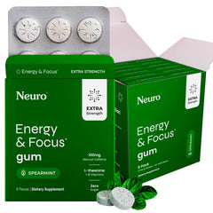 Neuro Energy & Focus Gum tub front with mint flavor for quick, clean energy
