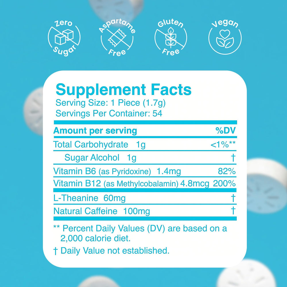 Neuro Energy Focus Gum vegan sugar-free label shown.