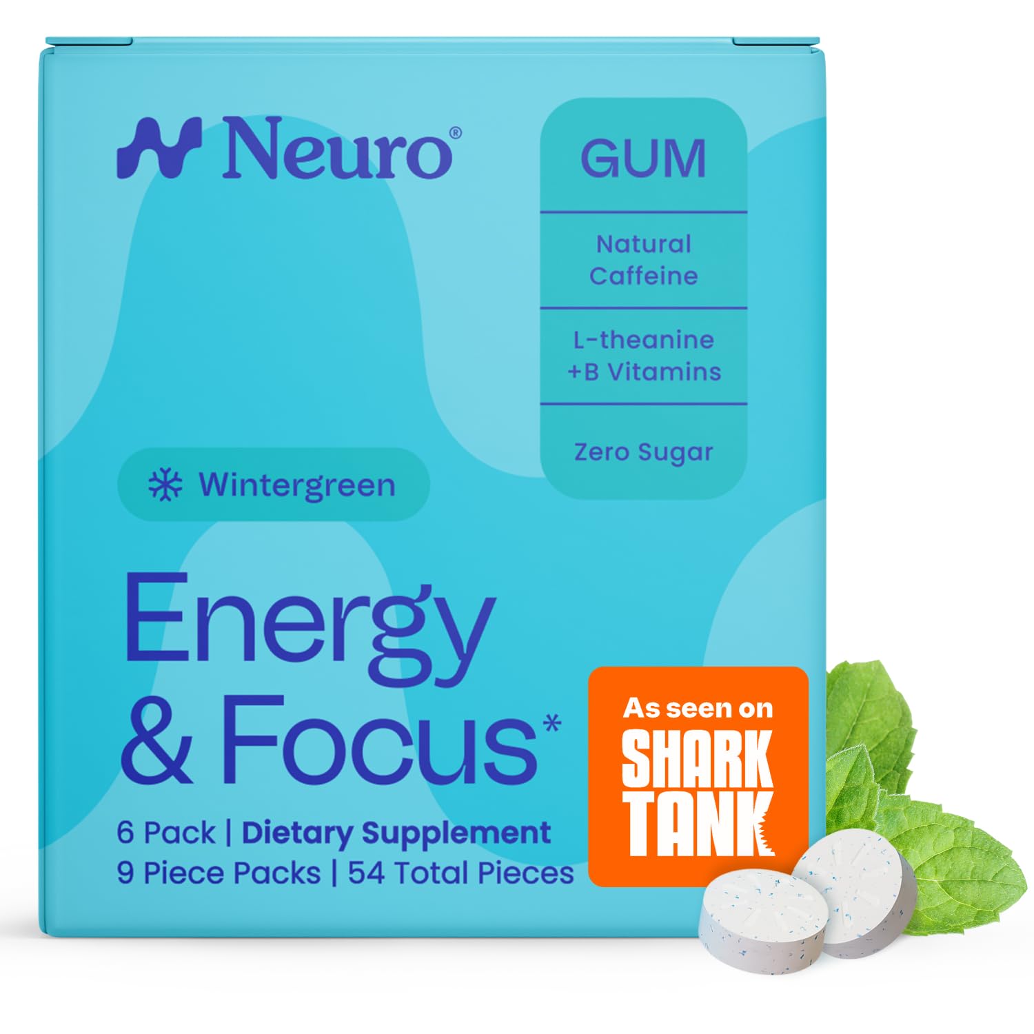 Neuro Energy & Focus Gum wintergreen 54ct front view for clear energy