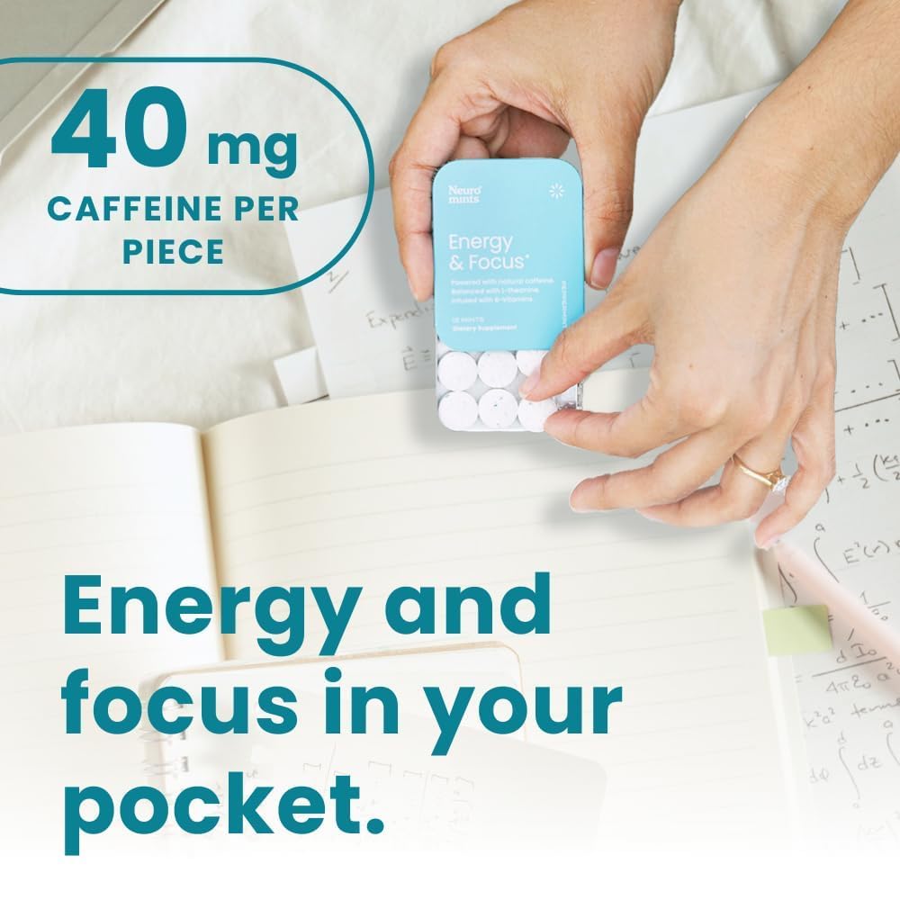 Neuro mints close-up highlighting L-Theanine for calm alertness.