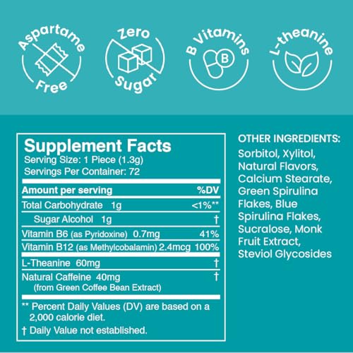 Close-up of Neuro Energy & Focus Mints packaging highlighting 80mg caffeine and vegan formula.
