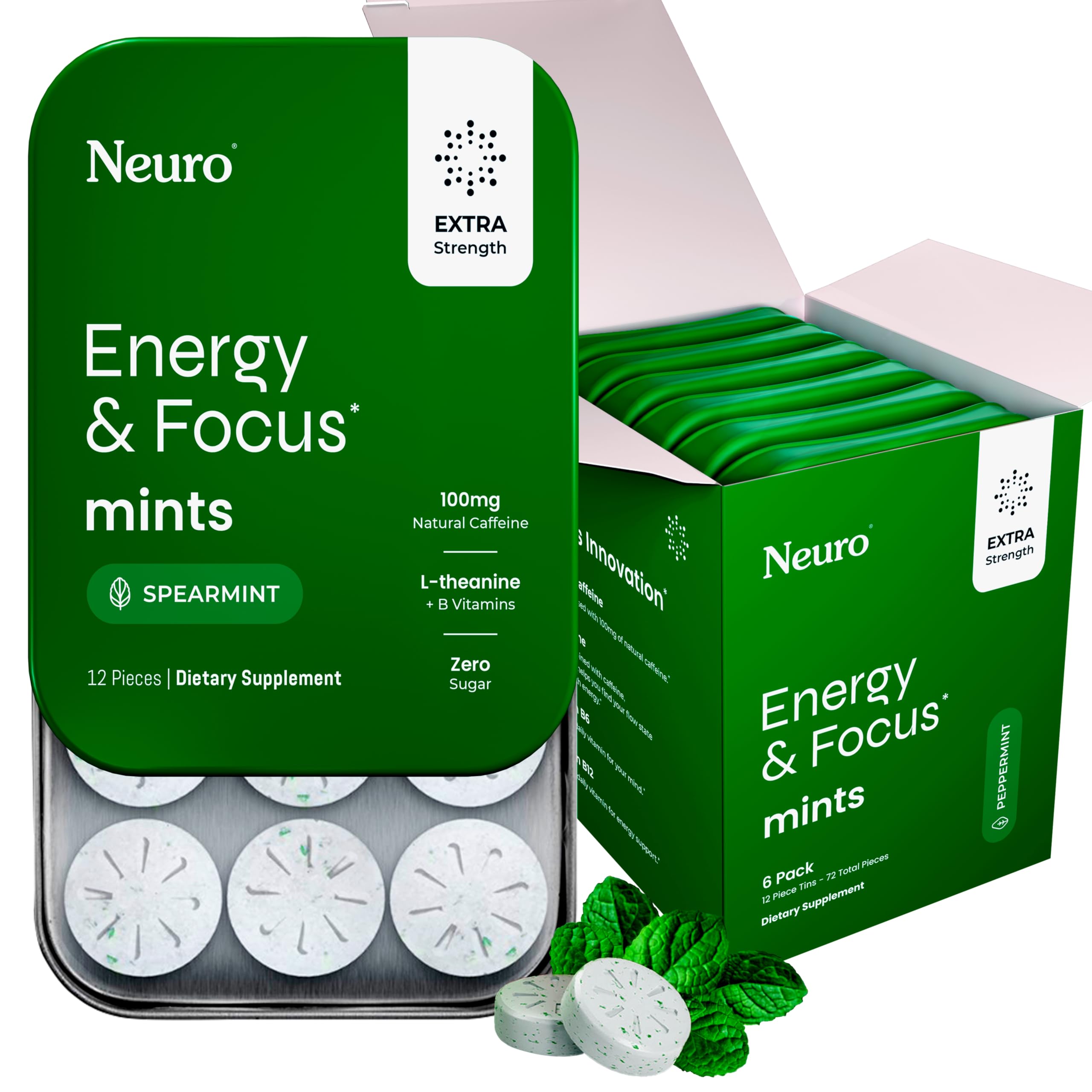 Neuro Energy Mints extra-strength tin close-up for on-the-go focus.