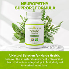 The Neuro Health bottle label highlights ingredients and USA-made quality for nerve support.