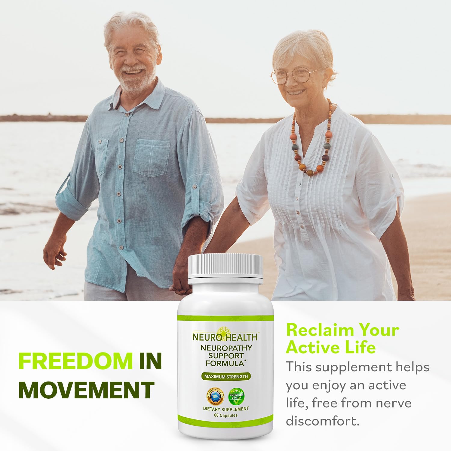 Neuro Health in use during a walk demonstrates an active lifestyle with reduced discomfort.