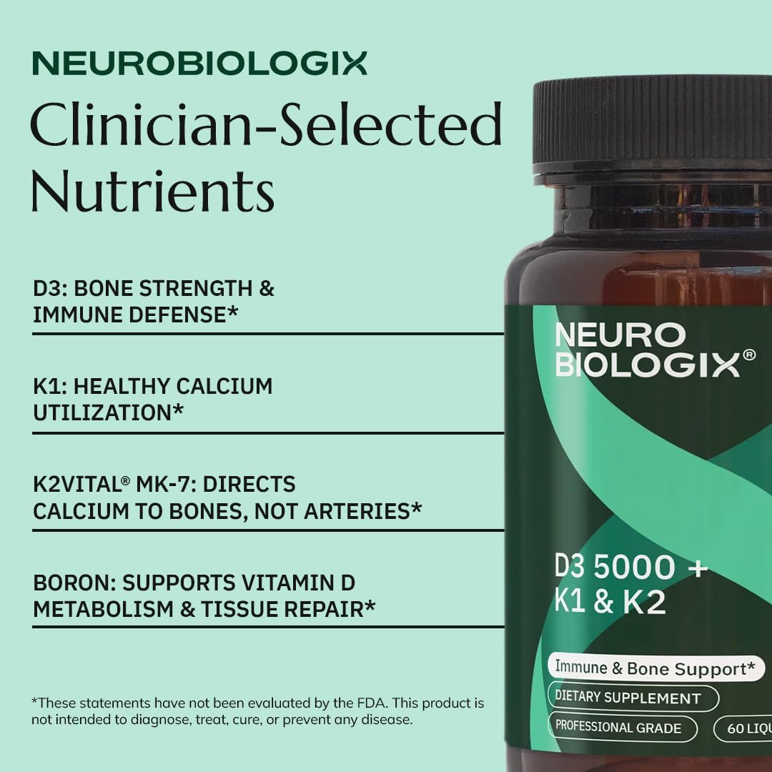 Neurobiologix D3 + K2 capsules on a clean white background.