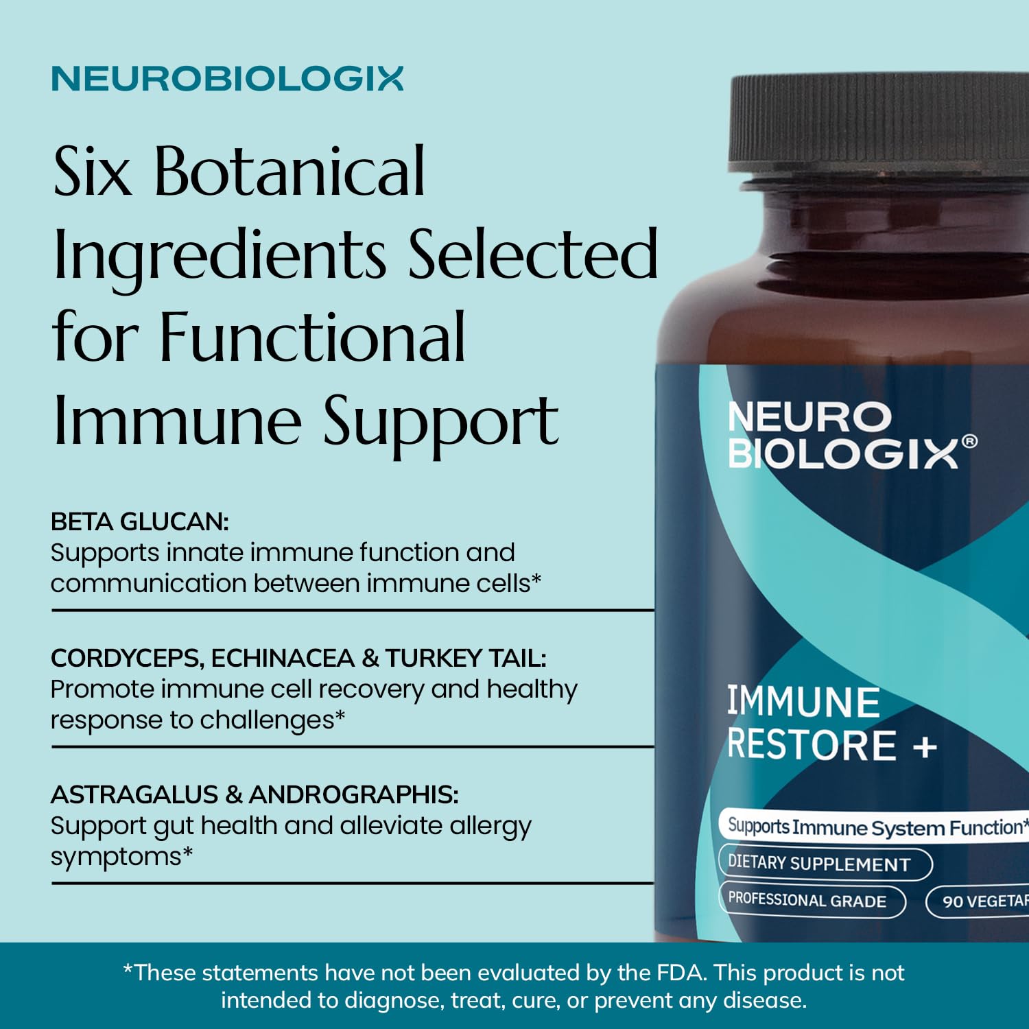 Neurobiologix Immune Restore+ mushroom blend visuals highlight cordyceps and turkey tail