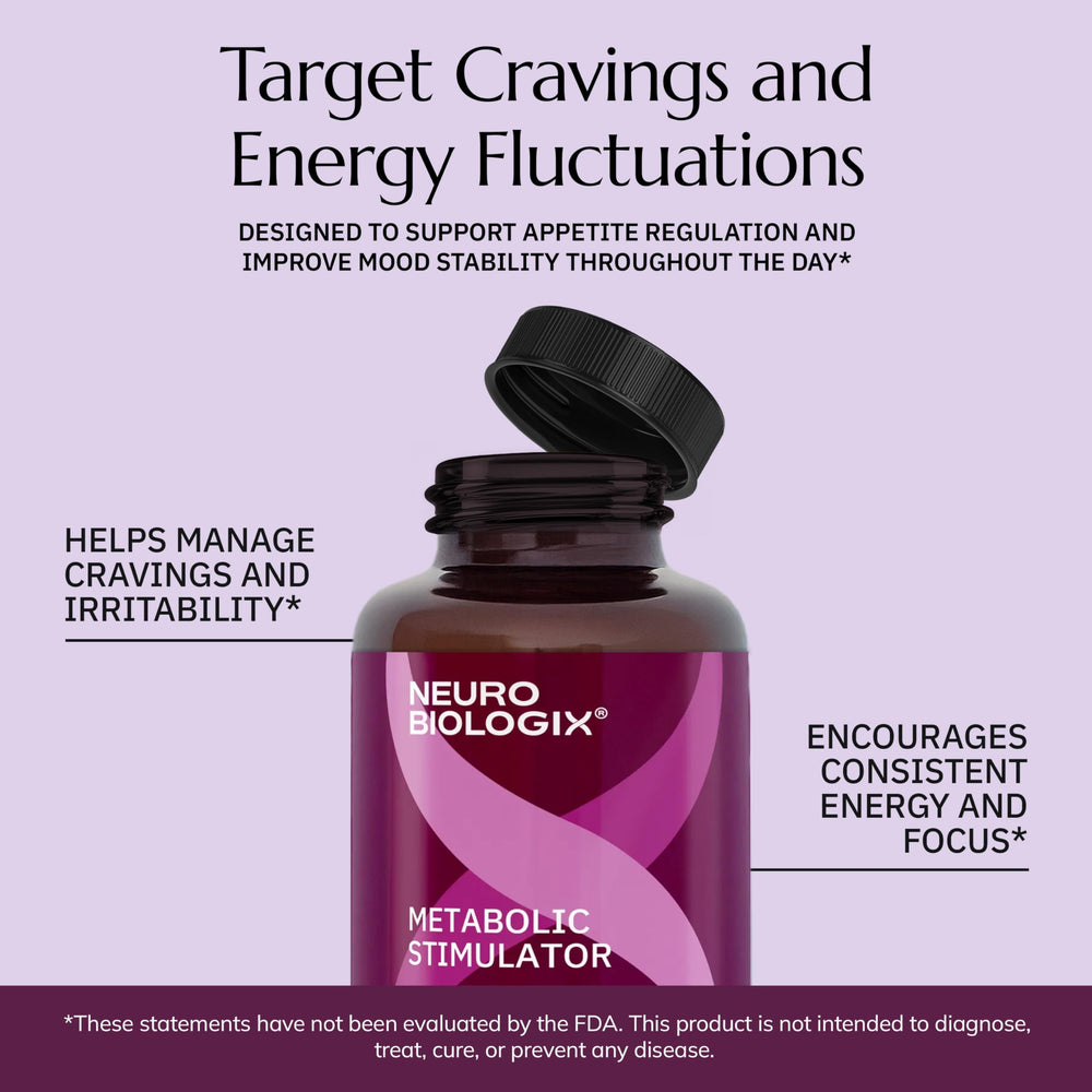 Vegetarian-friendly Neurobiologix Metabolic Stimulator capsules support daily wellness.
