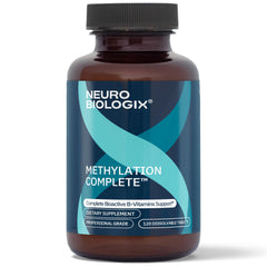 Neurobiologix Methylation Complete bottle front shows gluten-free formula for daily use.