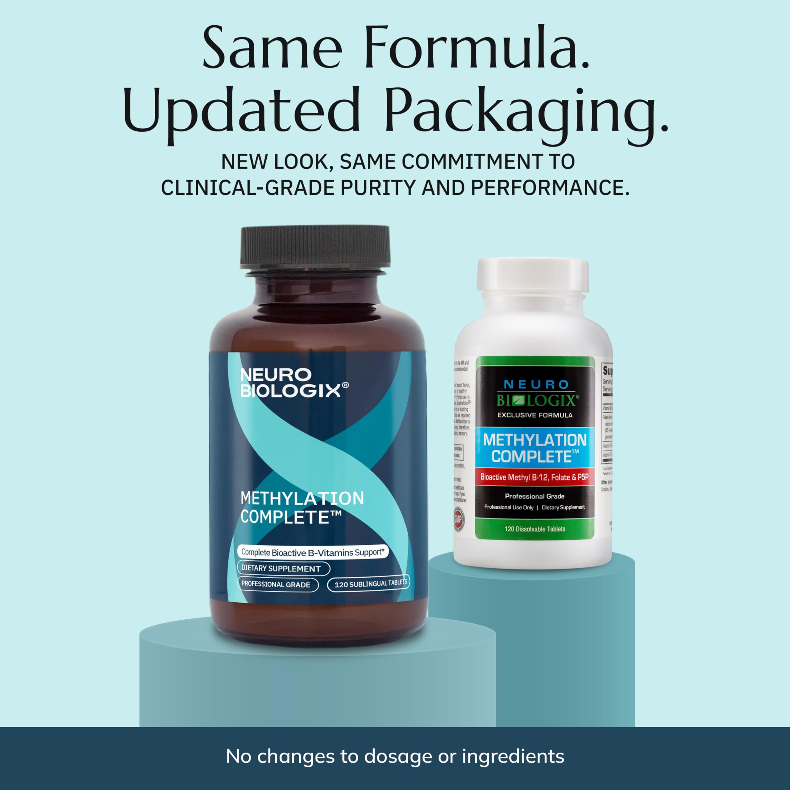 Neurobiologix Methylation Complete tablets closeup highlight chewable form for easy dosing.