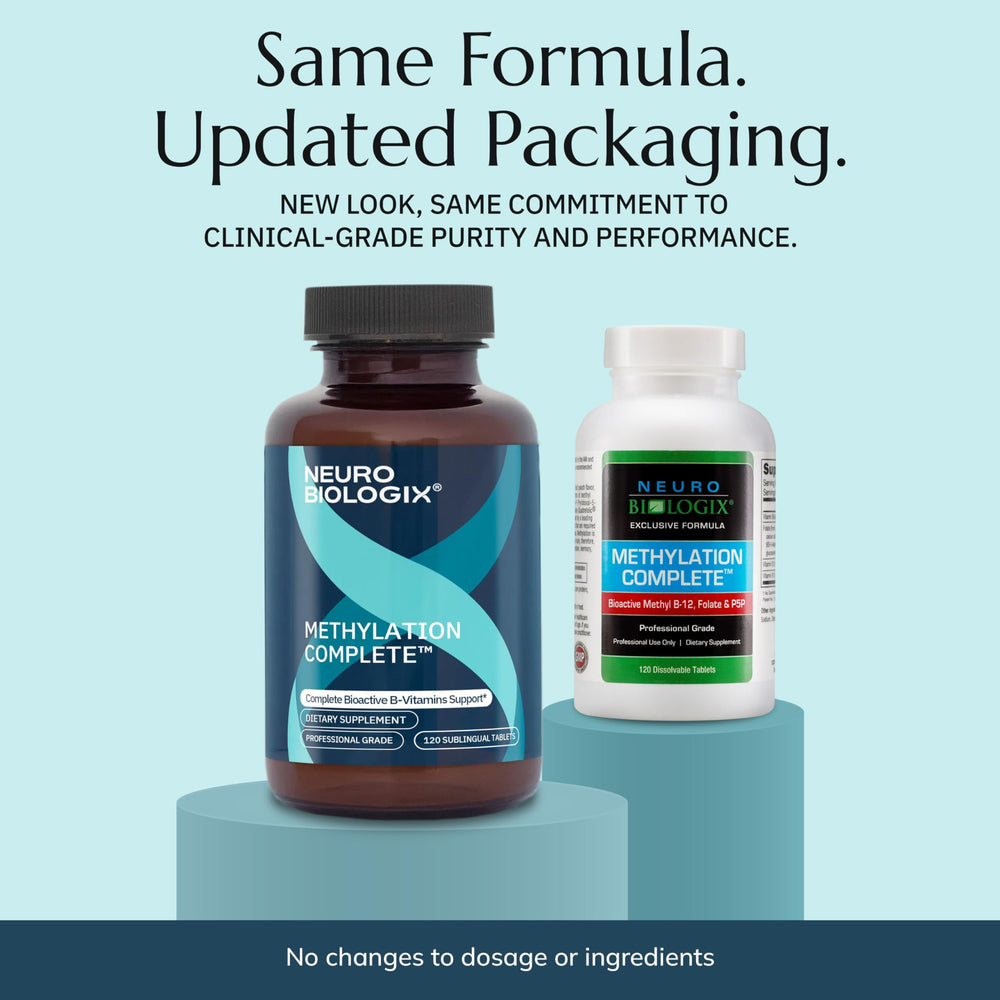 Neurobiologix Methylation Complete tablets closeup highlight chewable form for easy dosing.