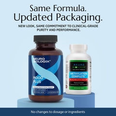 Neurobiologix Mood Plus bottle side with key supplement details