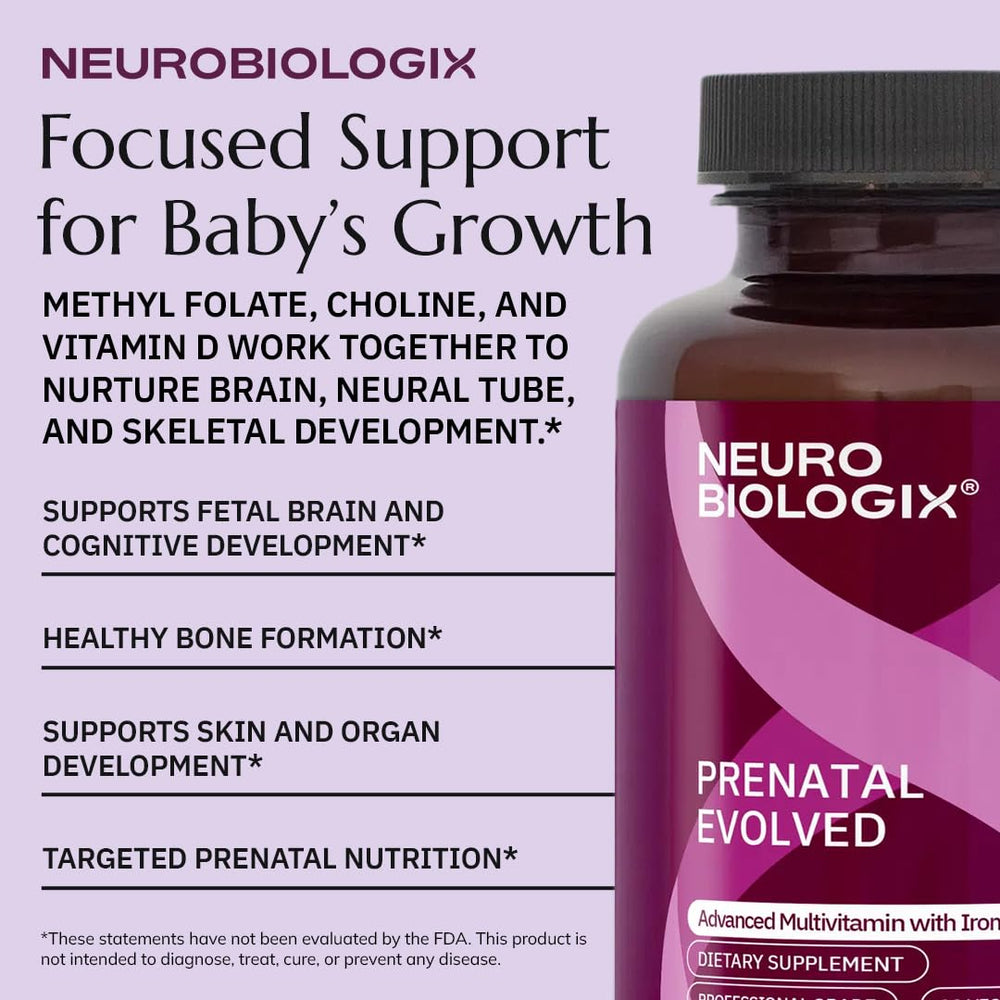 Three vegetarian capsules of Neurobiologix Prenatal Evolved arranged for daily use