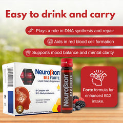 Clear Neurobion B12 Forte label detail outlining ingredients and dosage.