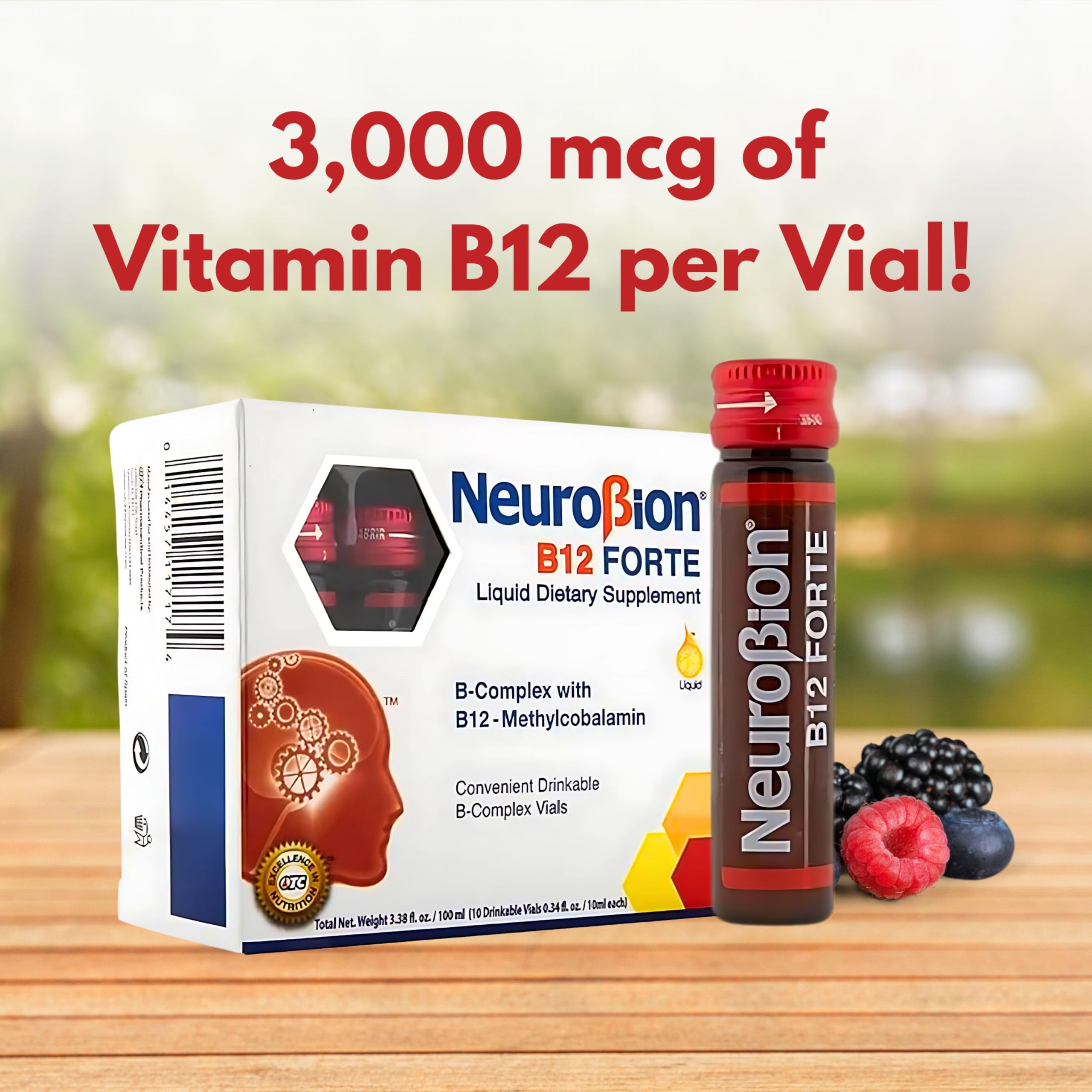 Neurobion B12 Forte vial pouring used in on-the-go routines.