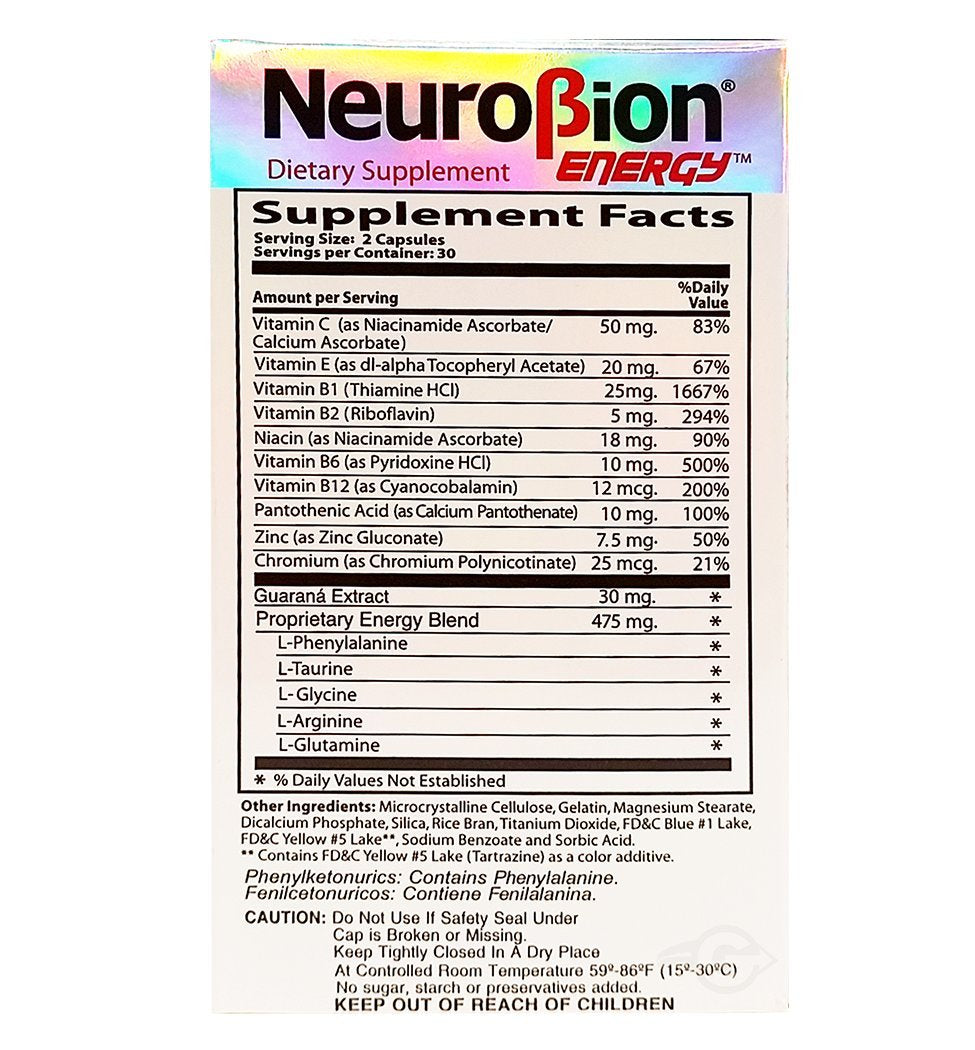 Neurobion Energy Amino Acids capsules close-up for easy swallowing.