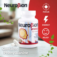 Neurobion Energy bottle label highlights zinc and chromium for metabolism.