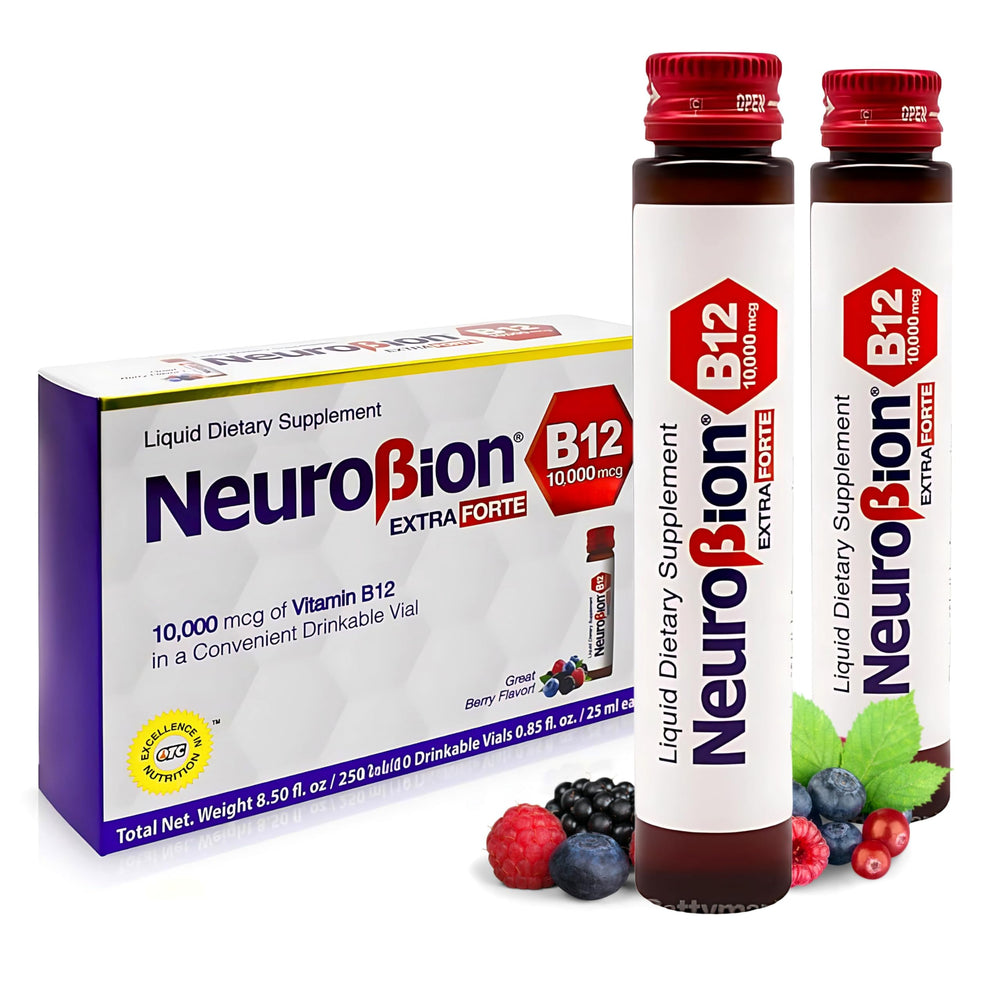 Pouring Neurobion vial shows easy caffeine free consumption on busy mornings