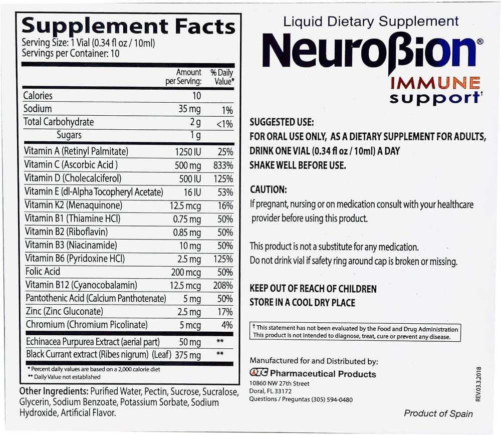 Close-up of Neurobion immune support vials highlighting B complex blend