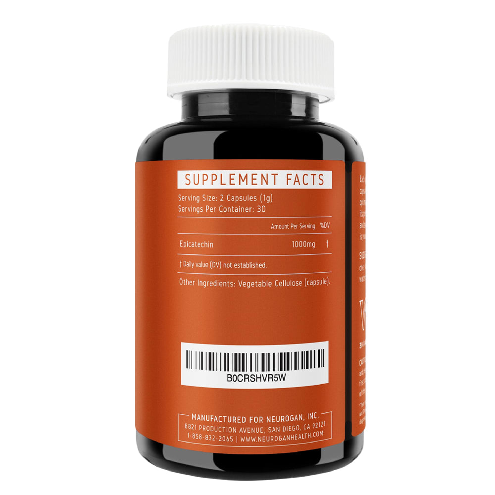 Neurogan Epicatechin bottle back shows ingredients and USA made quality