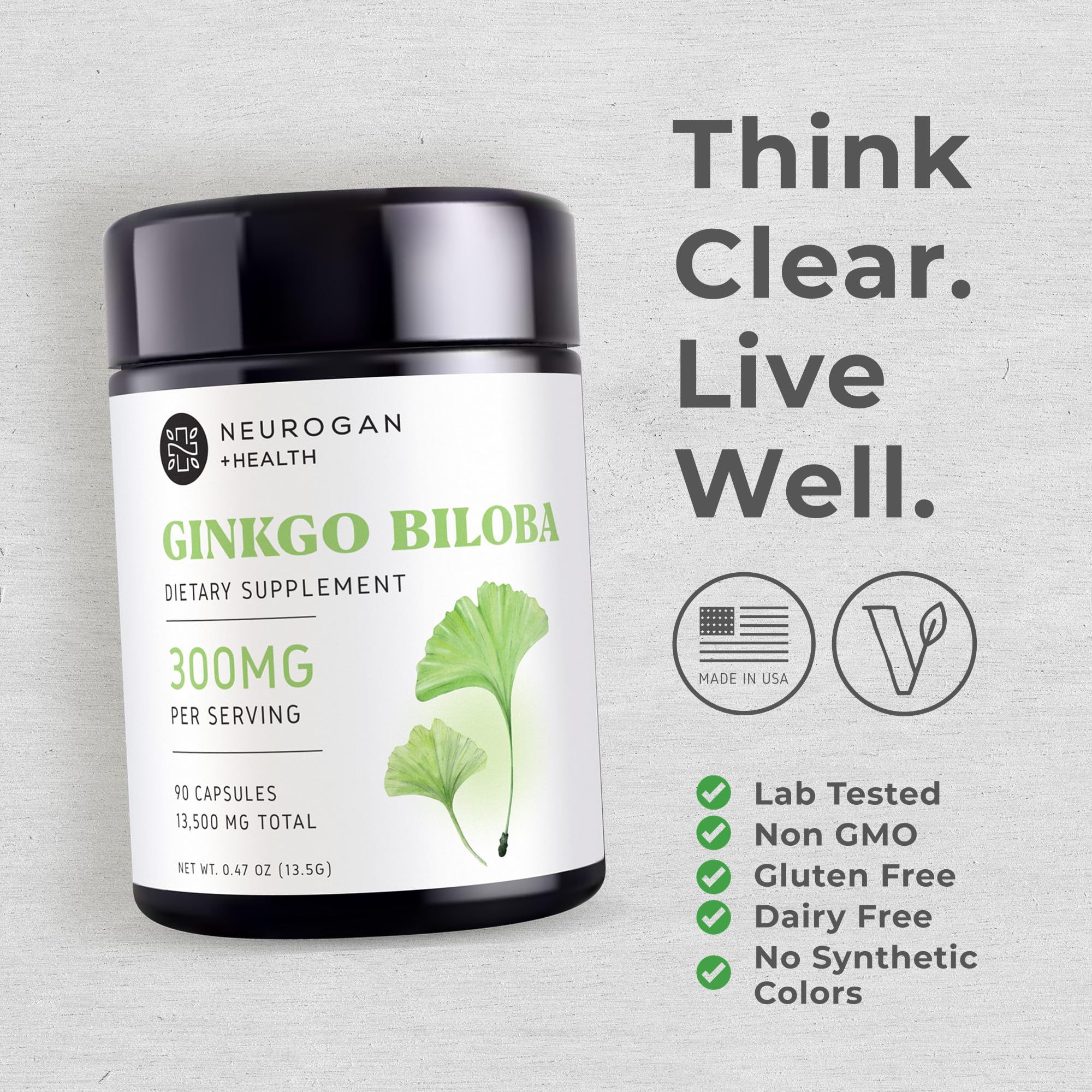 Neurogan ginkgo biloba capsules gluten-free symbol on label.