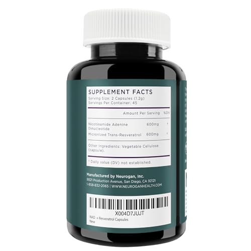Neurogan NAD+ Resveratrol label detail highlighting 600 mg NAD+ per serving.
