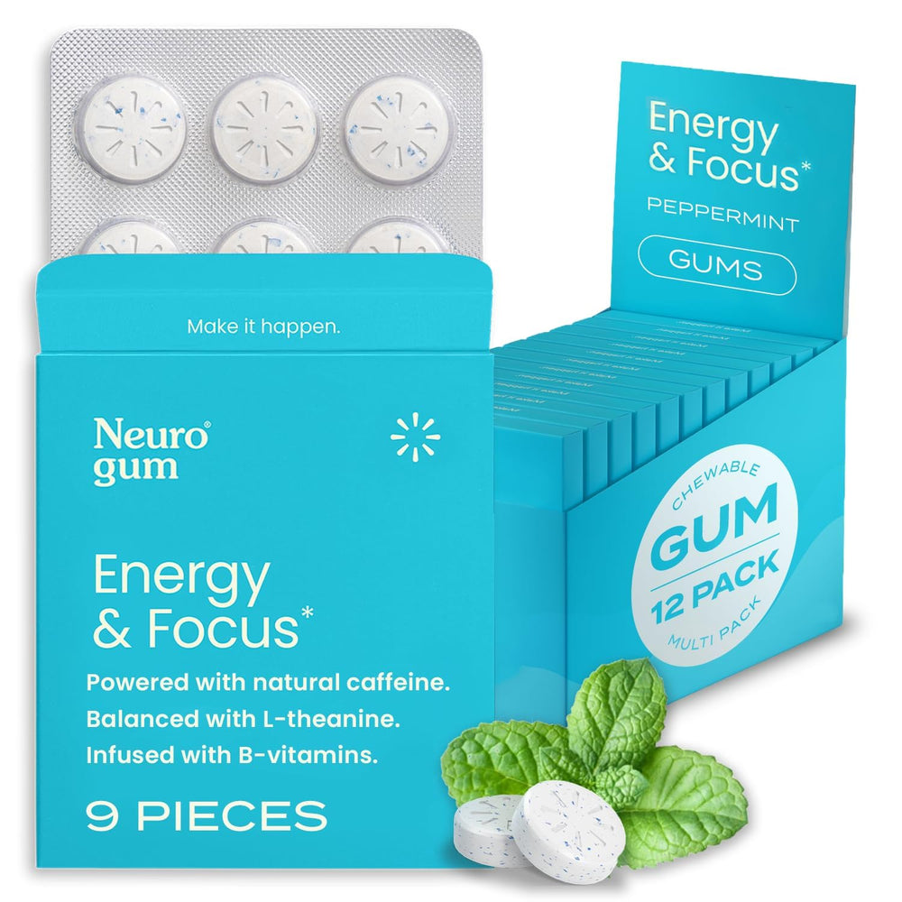 NeuroGum mint 108-count box for on-the-go energy and focus.