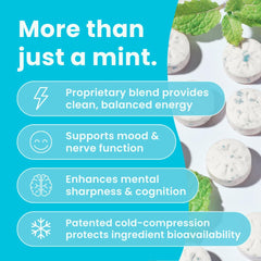 NeuroGum Energy Mints pack back highlights L-theanine and B vitamins for clarity.