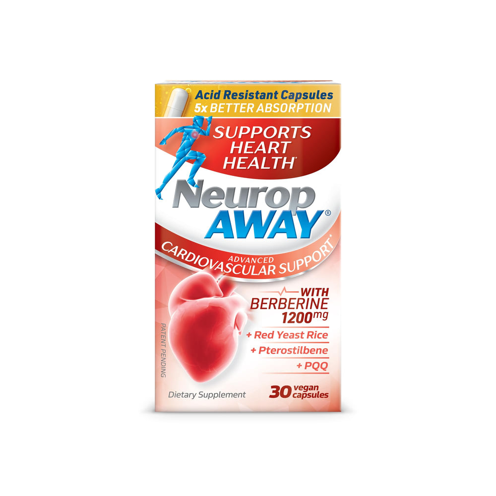 NeuropAWAY cardiovascular support bottle front promotes overall heart wellness.
