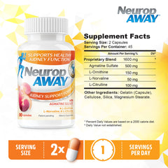 NeuropAWAY capsules in a bottle for daily kidney support.