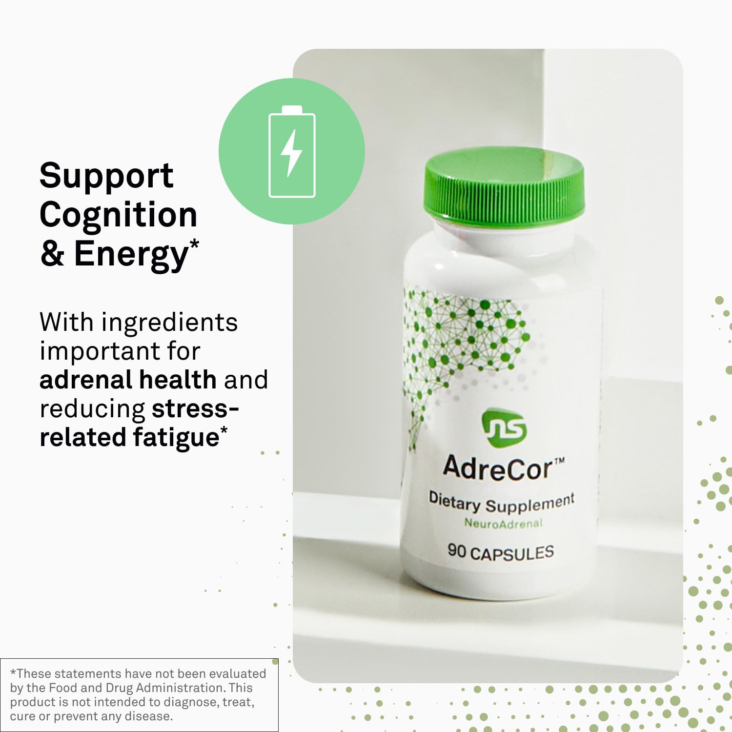 NeuroScience AdreCor capsules arranged for daily energy and cognitive support.