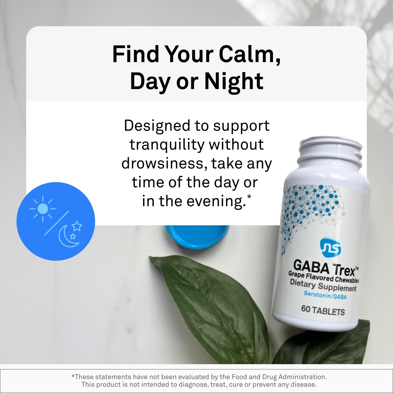 Vegan and non-GMO NeuroScience GABA Trex packaging highlights purity.