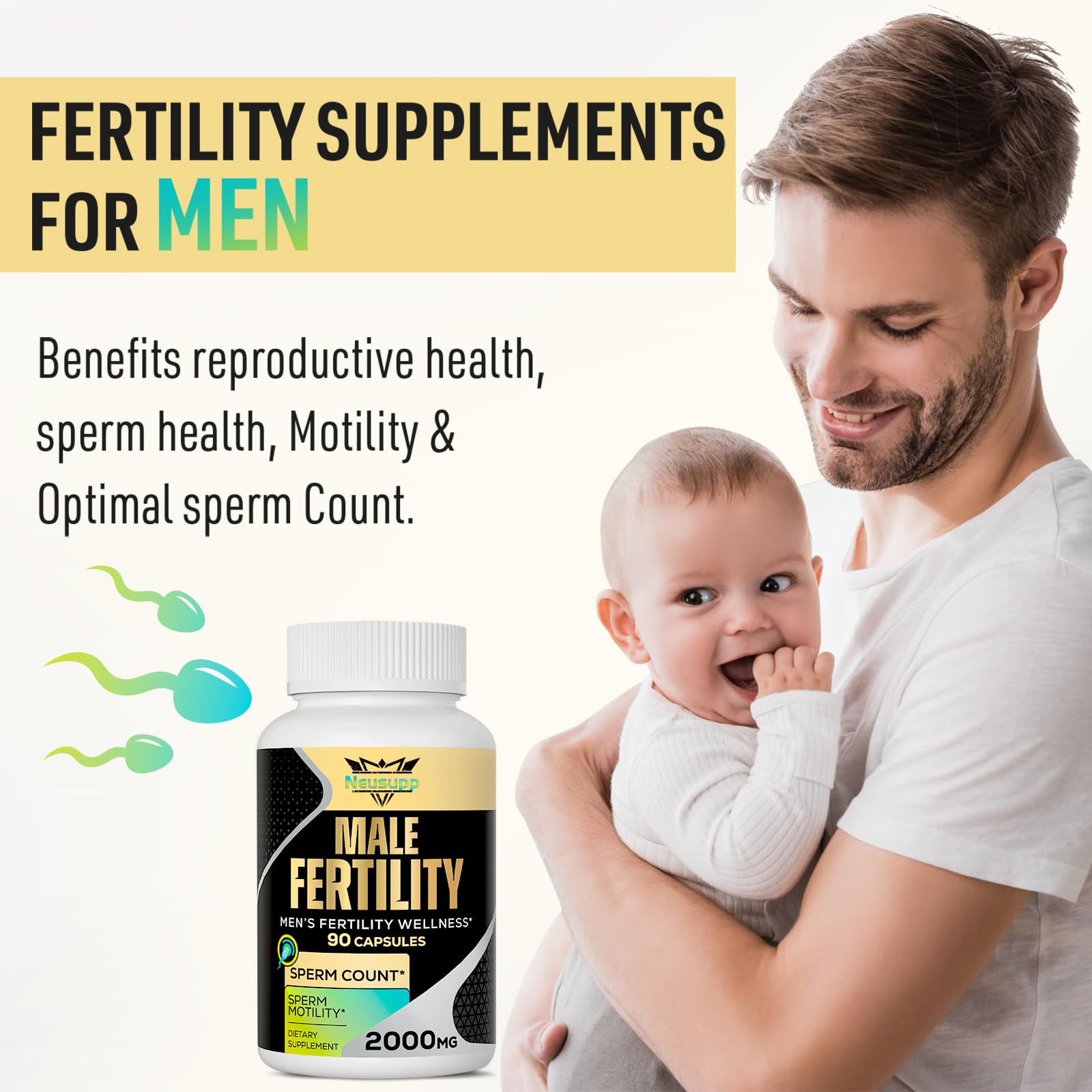 Neusupp male fertility capsules closeup: high-potency nutrients for sperm health and energy.