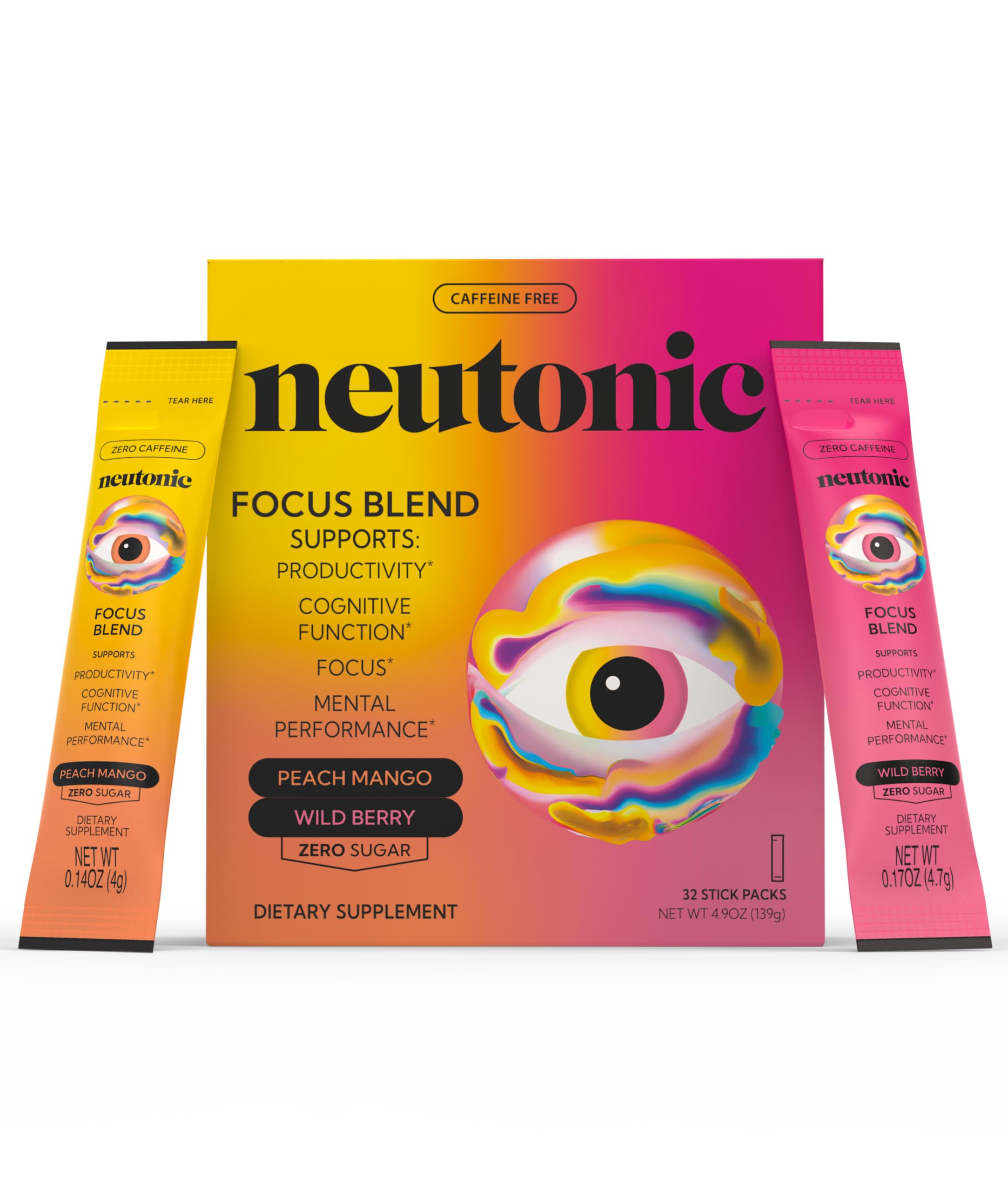 Neutonic Peach Mango stick-pack on a desk supports quick daytime focus