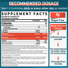 NEVISS 11-in-1 Brain Gummies bottle closeup shows clean ingredients for calm focus.