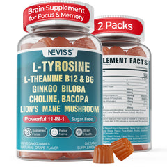 NEVISS 11-in-1 Brain Gummies bottle pour for quick focus and balanced energy.