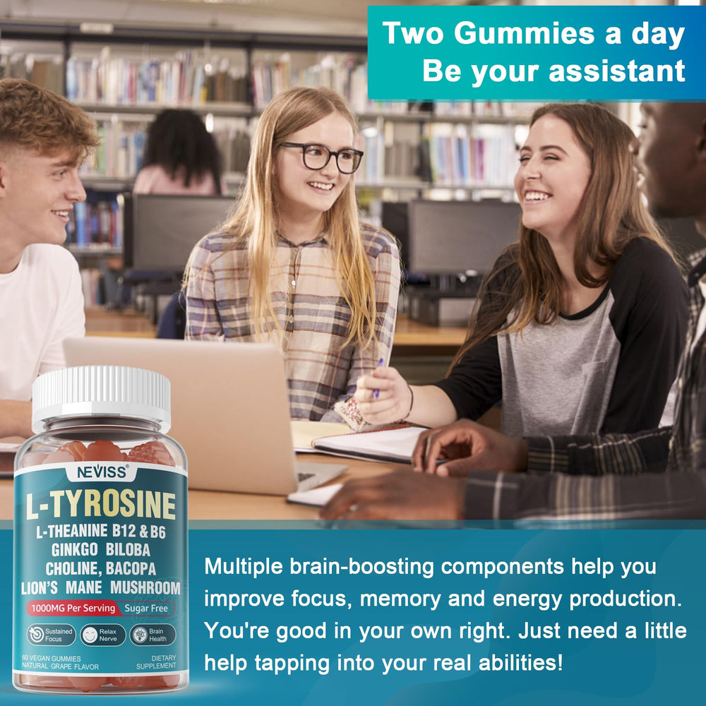 NEVISS 11-in-1 Brain Gummies energy-boost scene hints daytime alertness.