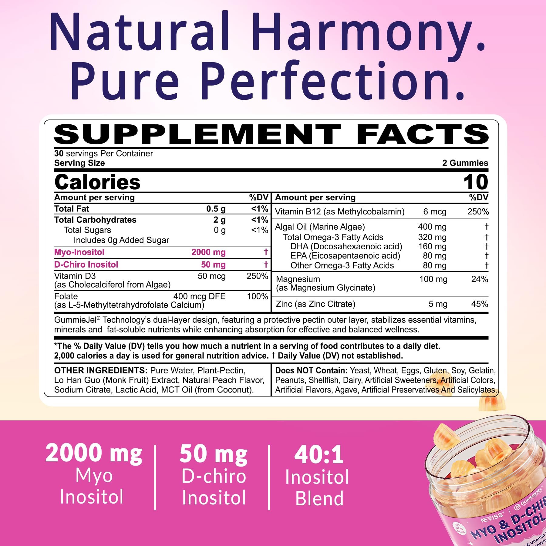 NEVISS 40:1 ratio graphic illustrating balanced inositol ingredients for holistic wellness.